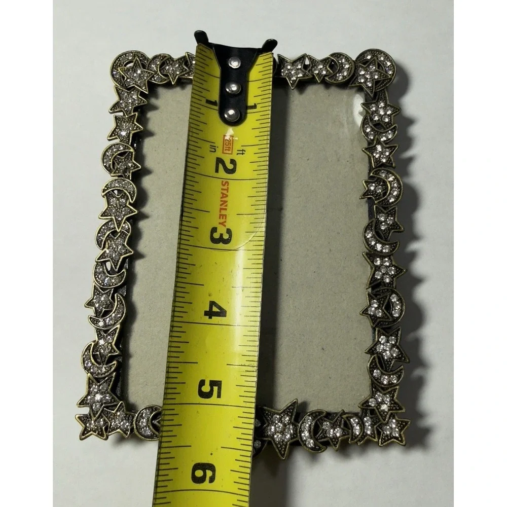 Vtg‎ Crystal Celestial Photo Frame Moon Stars Rhinestones Brass Metal Picture